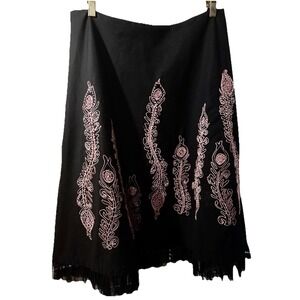 Anthropology Basil & Maude Black & Pink  Knee Length A Line Skirt Sz 6 Whimsy